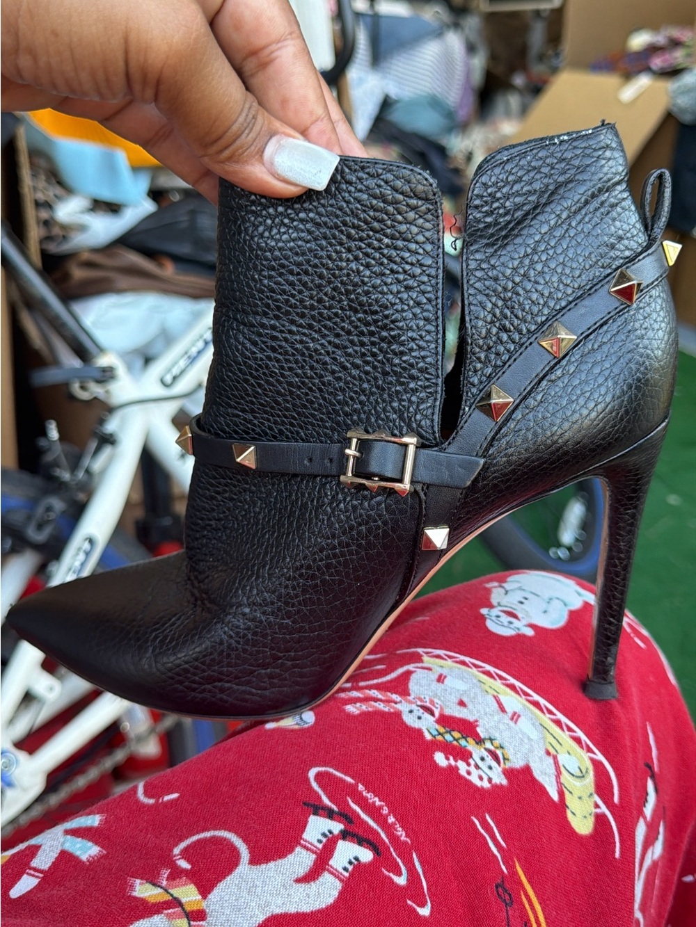 Valentino Black Studded High-Heel Ankle Boot